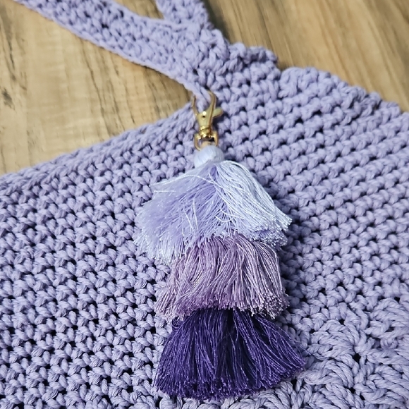 Handcrafted Crochet Women's Lavender Rectangular Hobo Tote Bag NWOT - Picture 5 of 12